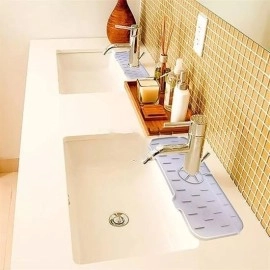 NM Store® Lavabo İçin Silikon Esnek Mat Musluk Sapı Damlama Tutucu Raf Mutfak Tezgahı Sıçrama Koruma