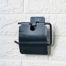 NM Store® Kendiliğinden Yapışkanlı Siyah Paslanmaz Metal Kapaklı Tuvalet Kağıtlığı Aparatı