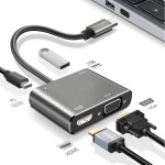 4'ü 1 Arada Type-C Hub Adaptör 4K HDMI VGA USB Çoklayıcı Dönüştürücü PD Hızlı Şarj Destekli