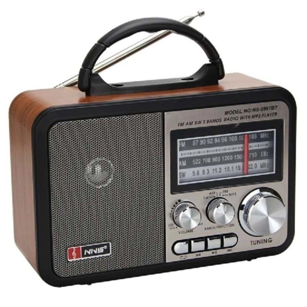 NM Store® Orta Boy Retro, Nostaljik, Ahşap Tasarım Bluetooth Hoparlörlü, Şarjlı, Taşınabilir FM/AM Destekli Radyo NS-8897