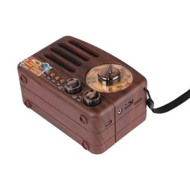 NM Store® Küçük Boy Retro, Nostaljik, Ahşap Tasarım Bluetooth Hoparlörlü, Şarjlı, Taşınabilir Büyük Döndürülebilen Düğmeli FM/AM Destekli Radyo NS3380