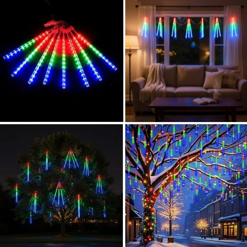 10’lu 45 cm USB RGB Meteor LED Ağaç Işığı 2 m USB Kablo Asmalı Bahçe Aydınlatması
