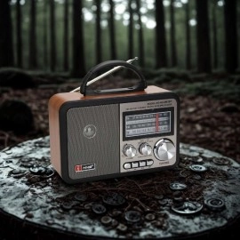 NM Store® Orta Boy Retro, Nostaljik, Ahşap Tasarım Bluetooth Hoparlörlü, Şarjlı, Taşınabilir FM/AM Destekli Radyo NS-8897