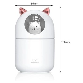 Kedicik Figürlü Hava Nemlendirici – Ultrasonik Soğuk Buhar Makinesi, LED Işıklı Masaüstü Oda Nemlendirici