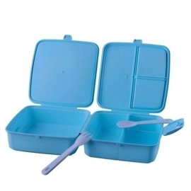 NM Store® Kendiliğinden Kaşık Çatallı Beslenme Kutusu 4 Bölmeli Çocuk Beslenme Kabı Saklama Kutusu