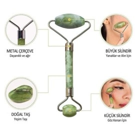 NM Store® Özel Süngerli Kutusunda Kırılmaz Çift Taraflı 2li Cilt Yüz Masaj Aleti Jade Roller Yeşim Taş