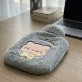 Papyonlu Kedi Figürlü Mavi renkli Peluş Sıcak Su Torbası 1 Lt – Yumuşak Kılıf, Uzun Süre Sıcak Tutan Termal Su Torbası