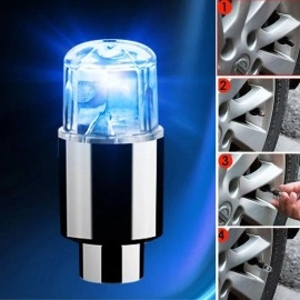 NM Store® Araç ve Bisiklet İçin 2’li Mavi LED Hava Valfi Işık Kapakları–Gece Parlayan Lastik Lambası Sibop Kapağı