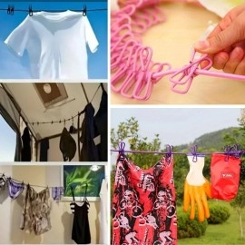 NM Store® Taşınabilir Seyahat Çamaşır İpi 12 Mandallı Klipsli Lastikli Çamaşır Mandalları