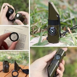 NM Store® 7si 1arada Acil Durum Düdüğü,El Feneri, Termometre,Pusula,Büyüteç,Depolama Bölmeli Kampçı Düdüğü