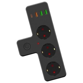 Akım Korumalı 3 Soketli Priz 3 USB ve 1 Type-C Girişli 20W Hızlı Şarjlı Grup Priz Hub