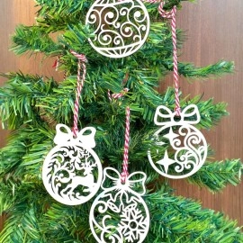 NM Store® 10 Parça Kırmızı Beyaz İpli Fiyonk Model Ahşap Yılbaşı Ağaç Süsü