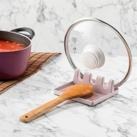 NM Store® Tencere Kapak Tutuculu Kaşıklıklı Tencere Kapak Standı Pratik Kaşık Kepçe Altlık Düzenleyici