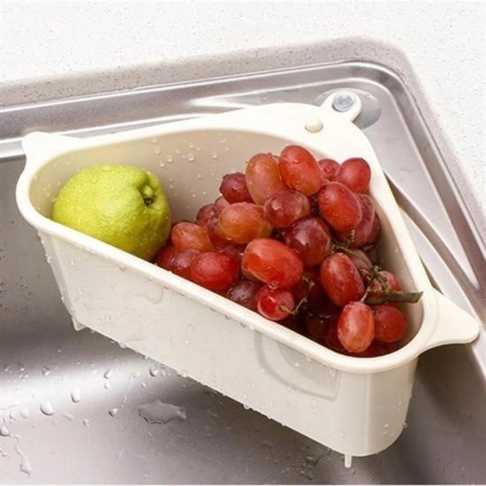 NM Store® Vantuzlu Üçgen Sebze Meyve  Lavabo Raf Evye Süzgeç Sünger Tutucu Düzenleyici Mutfak Organize