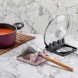 NM Store® Tencere Kapak Tutuculu Kaşıklıklı Tencere Kapak Standı Pratik Kaşık Kepçe Altlık Düzenleyici