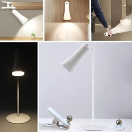 Beyaz 4'ü 1 Arada Manyetik LED Lamba Şarjlı Masaüstü El Feneri Mandallı Klipsli Duvar Lambası