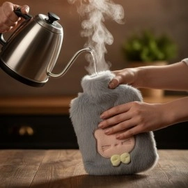 Papyonlu Kedi Figürlü Mavi renkli Peluş Sıcak Su Torbası 1 Lt – Yumuşak Kılıf, Uzun Süre Sıcak Tutan Termal Su Torbası