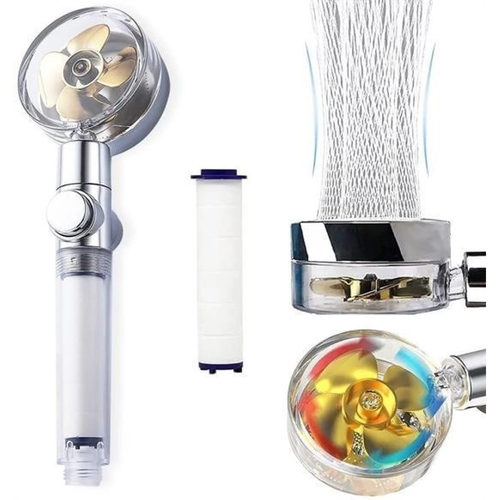 NM Store® Turbo Pervaneli ve Filtreli Su Tasarruflu 360 Derece Dönebilen Tazyikli Duş Başlığı