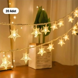 NM Store® 20 Adet Mini Yıldız Led 5 Metre Günışığı Rengi Dekoratif Led