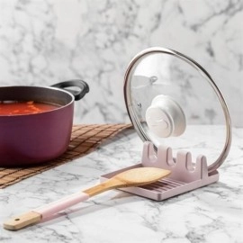 NM Store® Tencere Kapak Tutuculu Kaşıklıklı Tencere Kapak Standı Pratik Kaşık Kepçe Altlık Düzenleyici