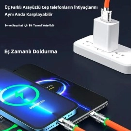 NM Store® 3 in 1 Type-C + Micro Usb + Lightning Hızlı Şarj Kablosu Silikon Kablo 1 Metre Opp Ambalaj