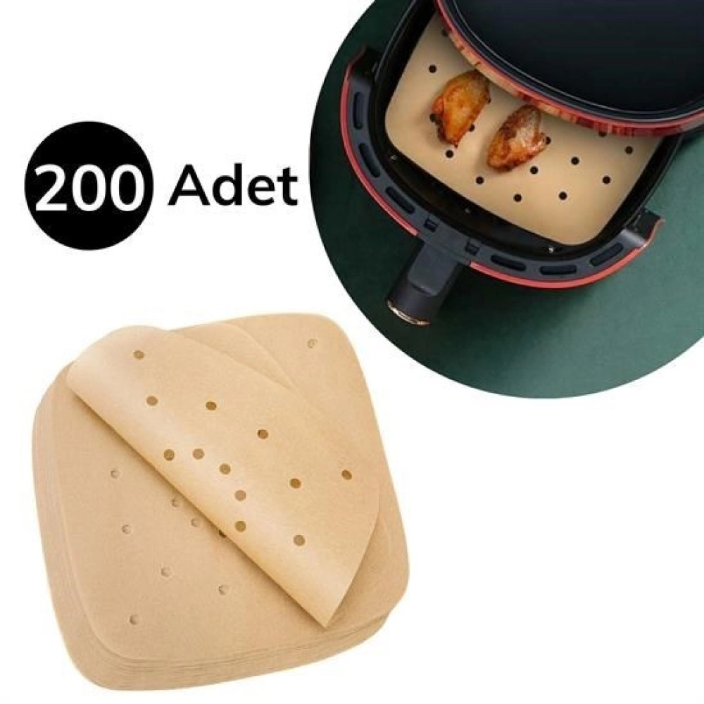 NM Store® 200 Adet Air Fryer Pişirme Kağıdı Tek Kullanımlık Pişirme Kağıdı Delikli Kare Model