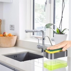 NM Store® İkisi Bir Arada  Basmalı Pratik Sıvı Sabunluk Pompası ve Bulaşık Yıkama Süngeri Haznesi