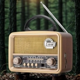 NM Store® Orta  Boy Retro, Nostaljik, Ahşap Tasarım Bluetooth Hoparlörlü, Şarjlı, Taşınabilir FM/AM Destekli Radyo NS-8110