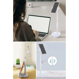 NM Store® Masa Üstü Tablet ve Telefon Tutucu Plastik Aparat Beyaz Telefon Standı