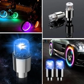 NM Store® Araç ve Bisiklet İçin 2’li Mavi LED Hava Valfi Işık Kapakları–Gece Parlayan Lastik Lambası Sibop Kapağı