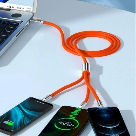 NM Store®  3 Şarj Aleti 1 Arada Çinko Alaşım Hızlı Şarj Kablosu Turuncu