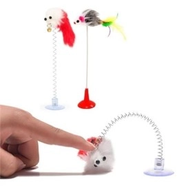 NM Store® 2li Vantuzlu Fareli Tüylü Hareketli Çanlı ve Esneyen Eğlenceli Peluş Kedi Oyuncağı
