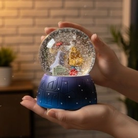 Pilli Işıklı Müzikli Kar Küresi–Valizli Sevgili Çift Figürlü Eğlenceli Masaüstü Biblo, LED Aydınlatmalı Dekoratif Hediyelik Kar Küresi