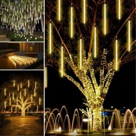 10’lu 45 cm Plastik Meteor LED USB Ağaç Işığı Sarı Renk 2 m Kablo Asmalı Bahçe Aydınlatması