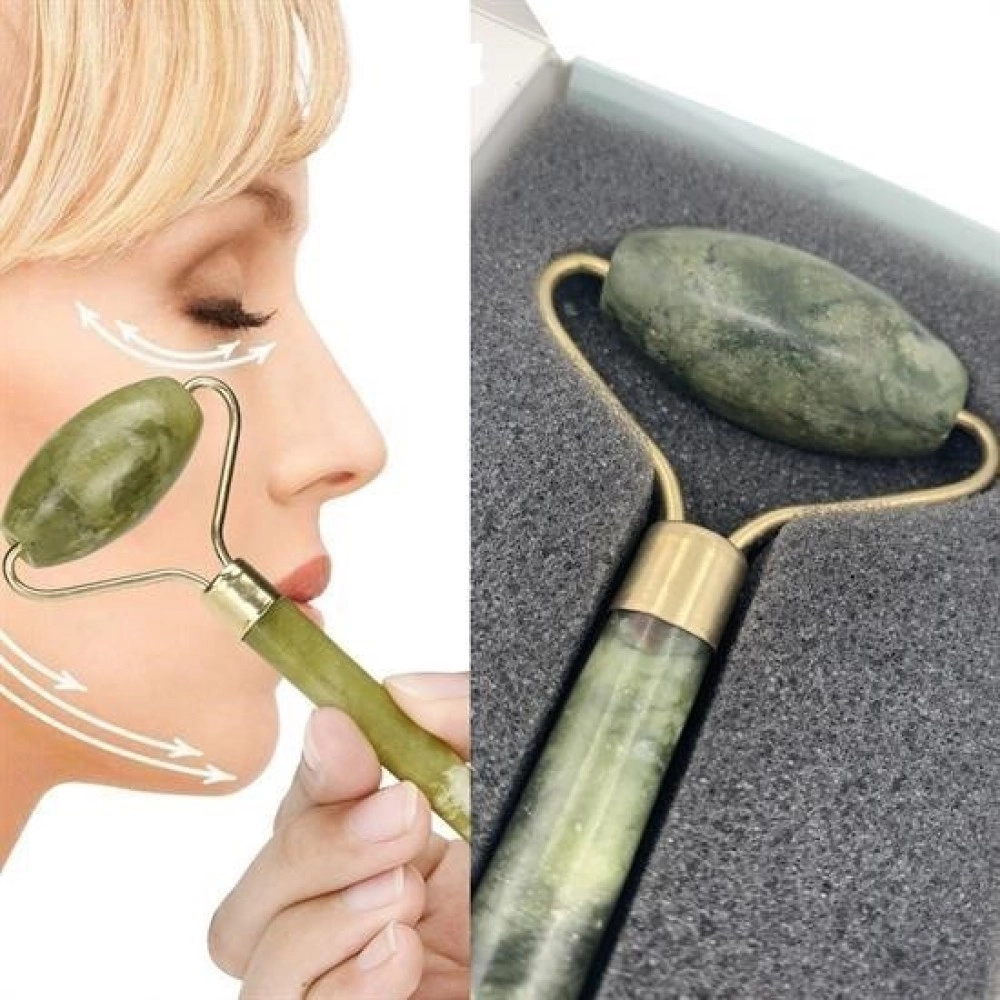 NM Store® Özel Süngerli Kutusunda Kırılmaz Çift Taraflı 2li Cilt Yüz Masaj Aleti Jade Roller Yeşim Taş