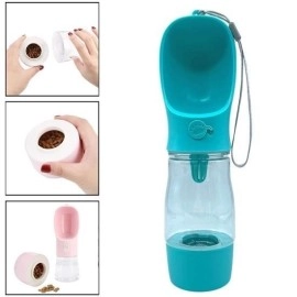 NM Store® Taşınabilir Mama Hazneli Evcil Hayvan Suluğu Seyahat Kabı Kilitlenebilen Su Sızdırmaz 380ML