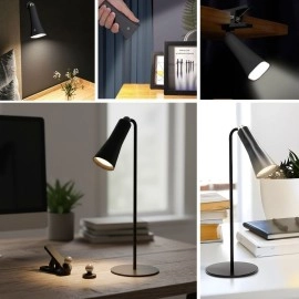 Siyah 4'ü 1 Arada Manyetik LED Lamba Şarjlı Masaüstü El Feneri Mandallı Klipsli Duvar Lambası