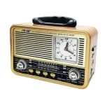 NM Store® Orta Boy Saat Göstergeli Retro Ahşap Tasarım Bluetooth Hoparlörlü Radyo – FM/AM Destekli, Şarjlı ve Taşınabilir Radyo NS-8898