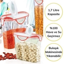 NM Store® Kilitli Kapaklı Contalı Hava,Su Sıvı Geçirmez 1,7 Litre Erzak Saklama Kabı-SA585