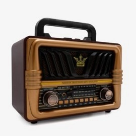 NM Store® Büyük Boy Telefon Tutma Saplı Retro Ahşap Tasarım Bluetooth Hoparlörlü Radyo – FM/AM Destekli, Şarjlı ve Taşınabilir Radyo NS-8077