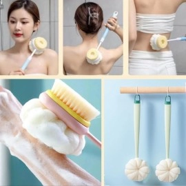 NM Store®  2'si 1 Arada Çift Taraflı Uzun Saplı Fırçalı Banyo Vücut Sırt Fırçası Banyo Lifi