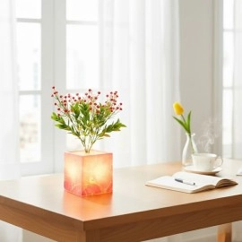 Işıklı Yapay Çiçek –Pembe Saksılı LED Dekoratif Bitki, Masaüstü ve Ev Ofis Aydınlatmalı Süs Bitkisi