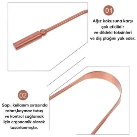 NM Store® Bakır Oil Pulling Yağ Çekme Dil Plak Temizleme Aleti Dil Fırçası Sıyırıcı Dil Kaşığı