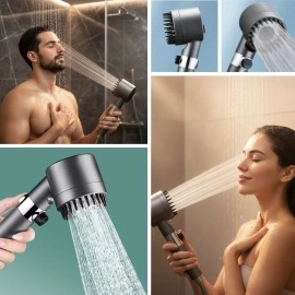 NM Store® 3 Kademeli Turbo Basınçlı Masaj Başlıklı Silikon Fırçalı Duş Başlığı – Yüksek Basınçlı Su Tasarruflu Duş Başlığı