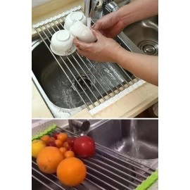 NM Store® Evye Üstü Katlanır Nihale Paslanmaz Çelik Pratik Sebze Meyve Bulaşık Kurutma Süzgeci