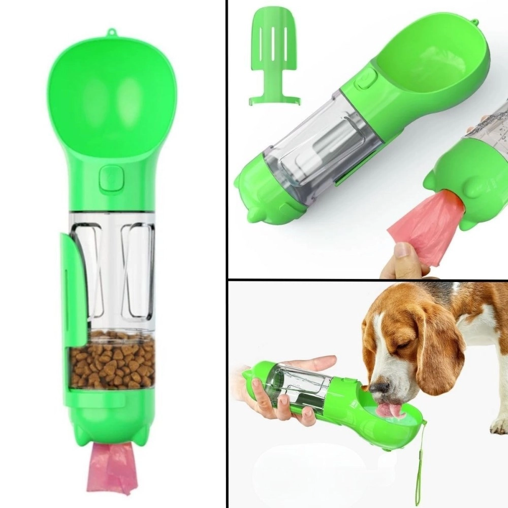 NM Store® Taşınabilir Hazneli Mama Kaplı ,Kaka Poşetli Kedi,Köpek Suluğu-300ml
