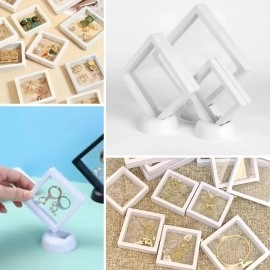 NM Store® 7x7 cm Standlı 3D Takı Ziynet Hatıra Koleksiyon Saklama Kutusu Şeffaf Film Çerçevesi