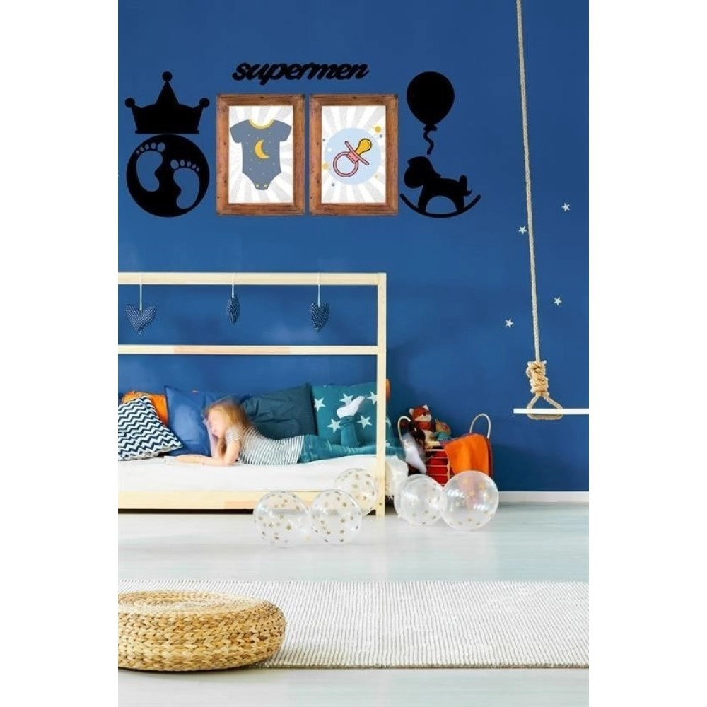 NM Store® DECO103 Supermen Dekoratif Duvar Süsü Tablo Aksesuar Ahşap Tasarım Hediye Pano Sticker Seti