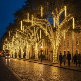 10’lu 45 cm Plastik Meteor LED USB Ağaç Işığı Sarı Renk 2 m Kablo Asmalı Bahçe Aydınlatması