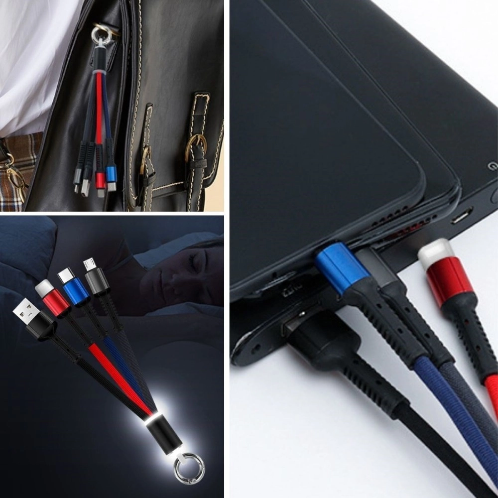 NM Store® Işıklı Anahtarlık Model 3 in 1 USB Çıkışlı MİKRO,TYPE-C ve İphone Uyumlu Şarj Kablosu